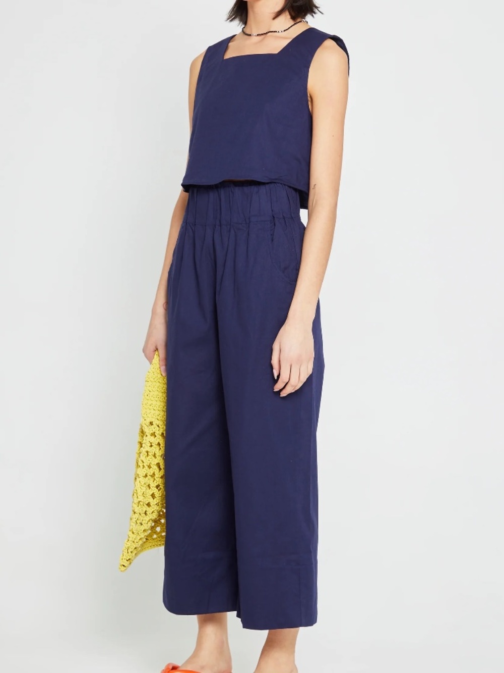 Few Moda Kourt Two Piece Wide Leg Pant and Crop Top Set - Navy, Size L